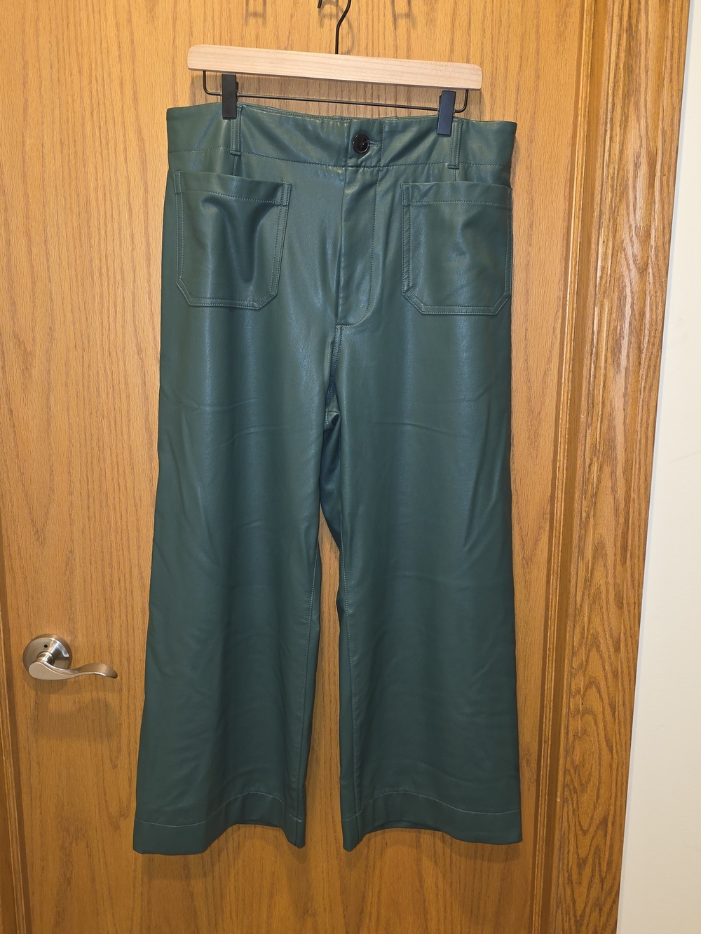 Maeve Dark Teal Faux Leather Cropped Wide-Leg Pants